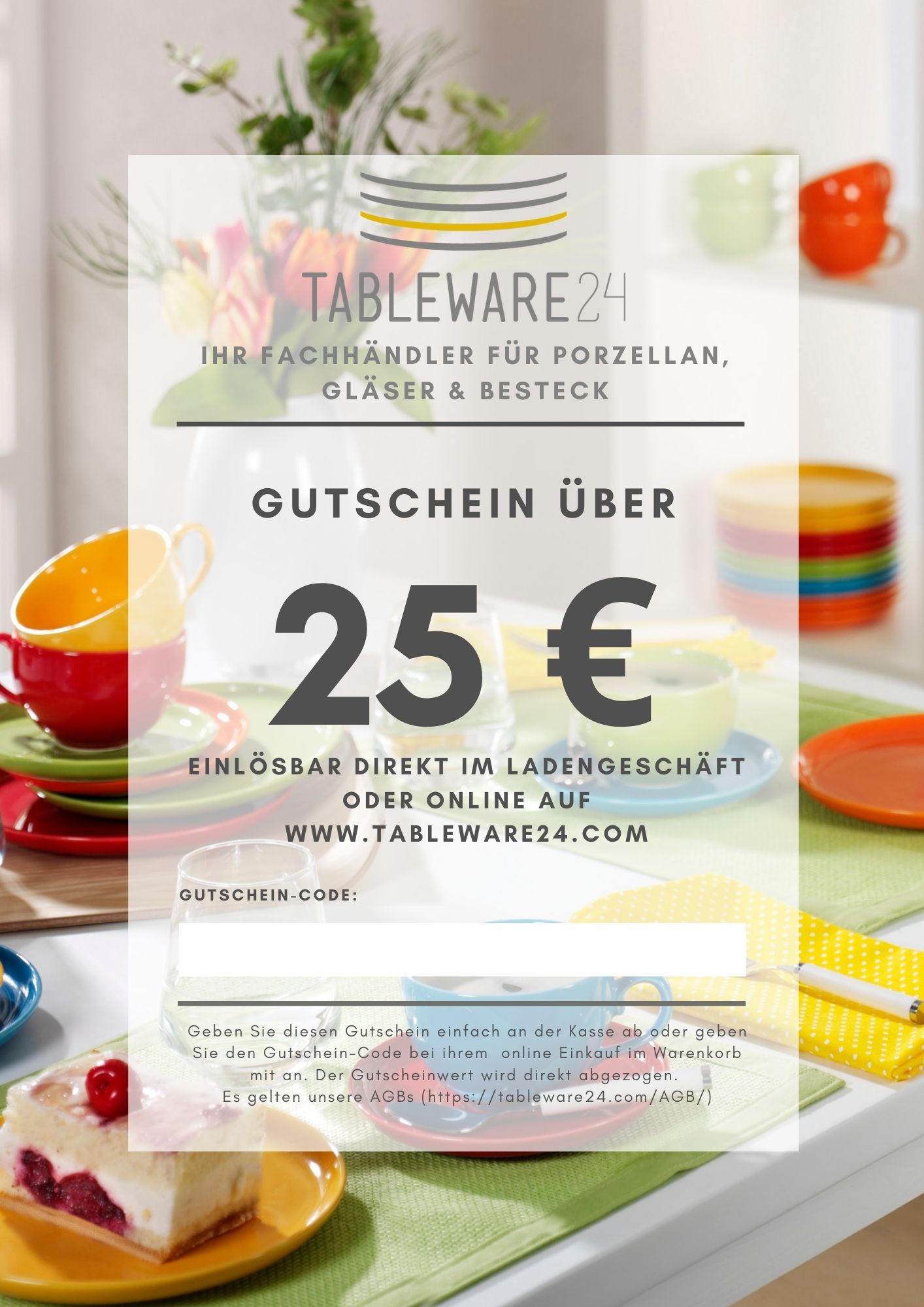 Geschenkgutschein 25,- € von Tableware24 (zum Ausdrucken)