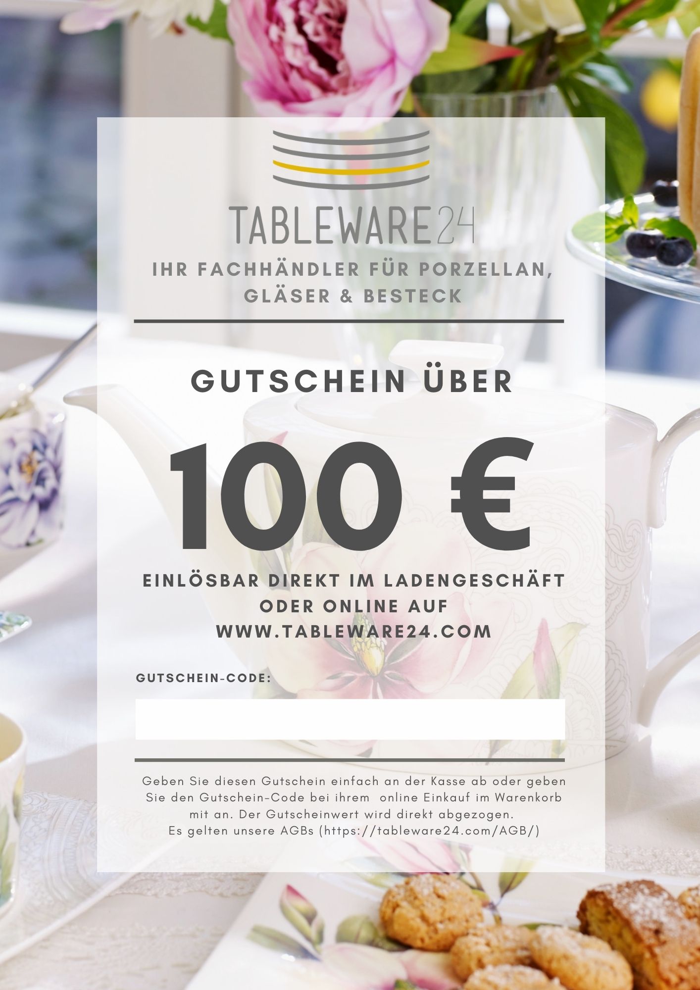Geschenkgutschein 100,- € von Tableware24 (zum ausdrucken)