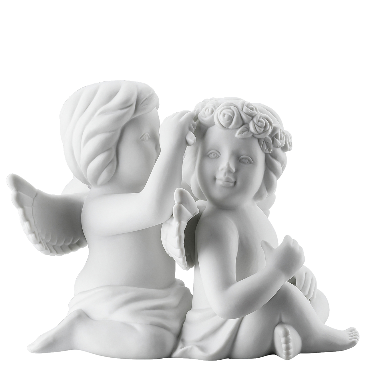 Engelpaar mit Blumen Engel groß Weiss matt Rosenthal
